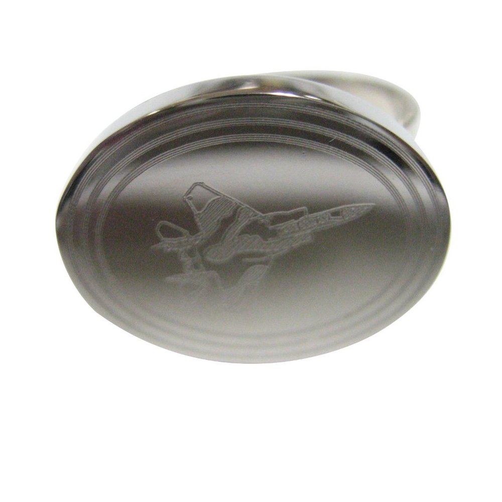 Etched Oval Fighter Jet Plane Adjustable Size Ring